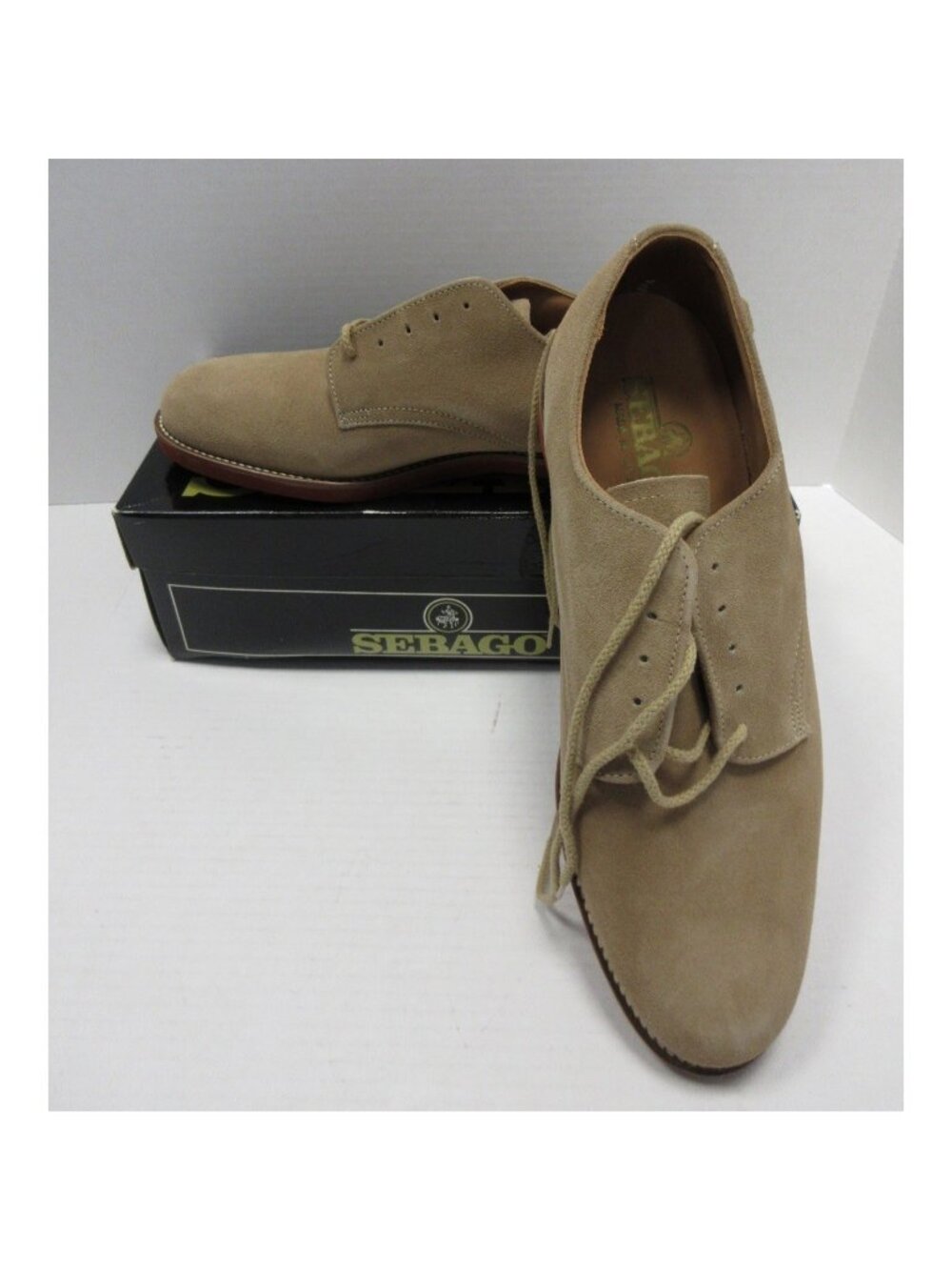 VINTAGE Sebago Shoes 11 M Tan Brockport Oxford Suede Plain Toe USA NEW